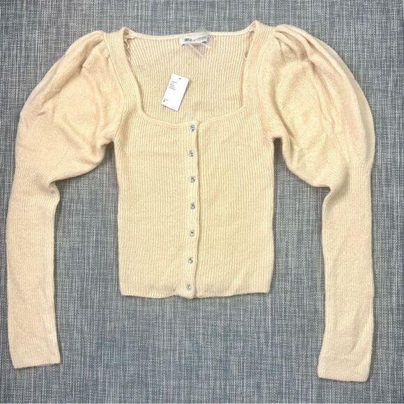 Urban Outfitters Ashley Puff Sleeve Cardigan in Neutral - Picture 4 of 12